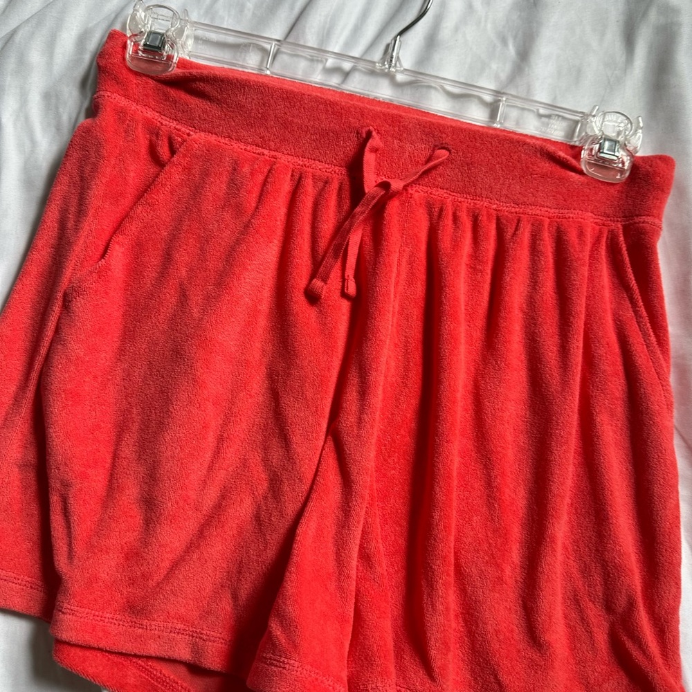 Bright coral terry cloth shorts